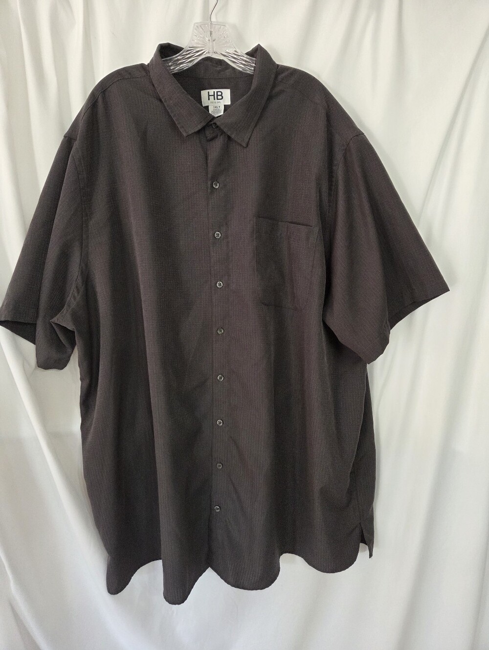 HB Fit By DXL Short-Sleeve Textured Button-Up Shirt-Charcoal Size 3XLT